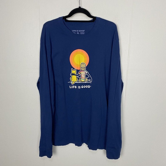 Life is Good Men's Crusher Tee Sunset Buddies Jake and Rocket Long Sleeve Sz XL - Picture 1 of 11